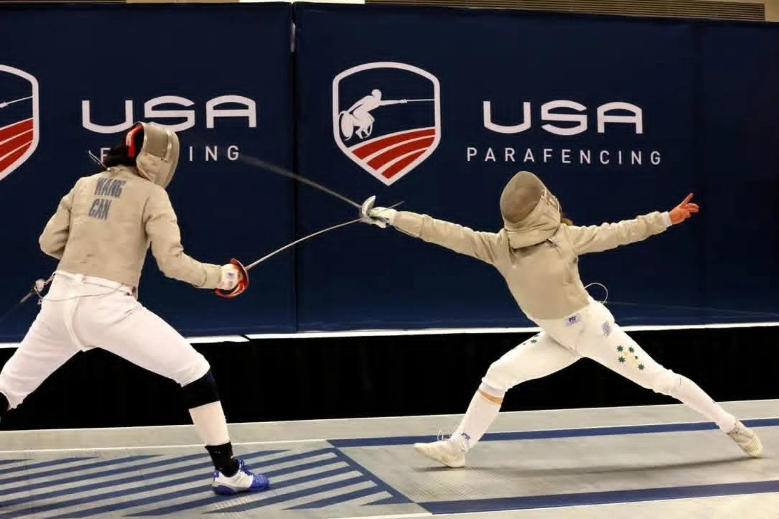 Zara's explosive sabre lunge on the competition piste